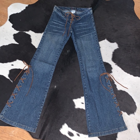 y2k lace up jeans